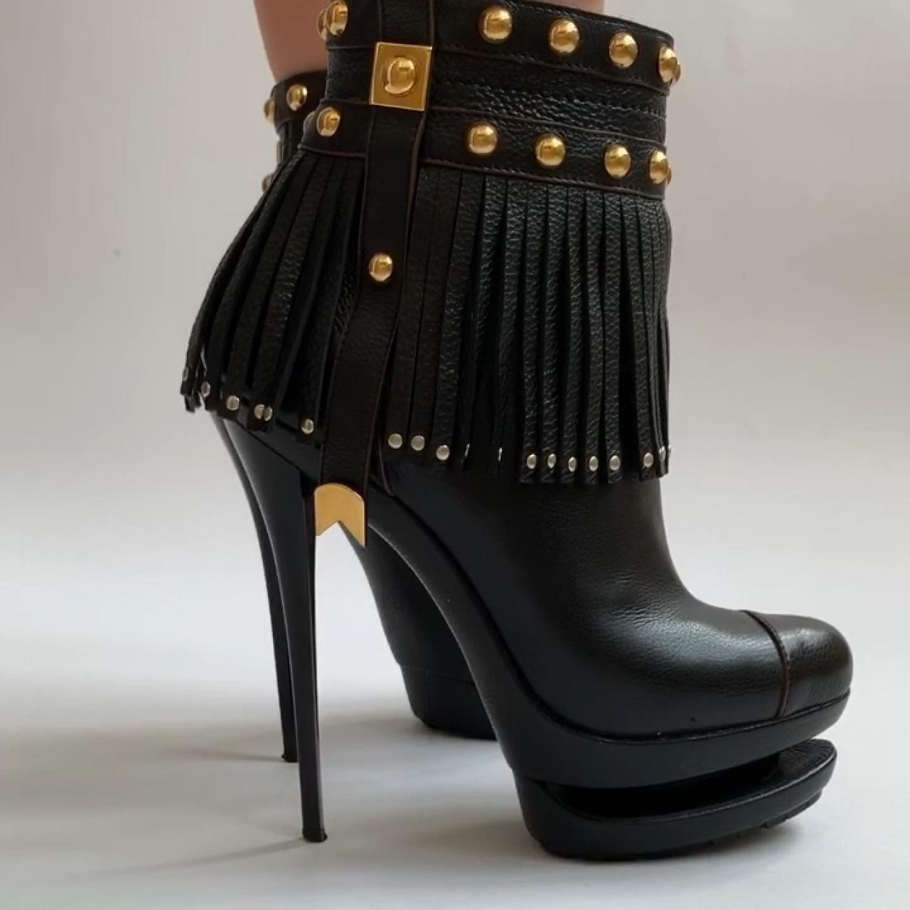 Gianmarco Lorenzi Platform Fringe Leather Boots — 38