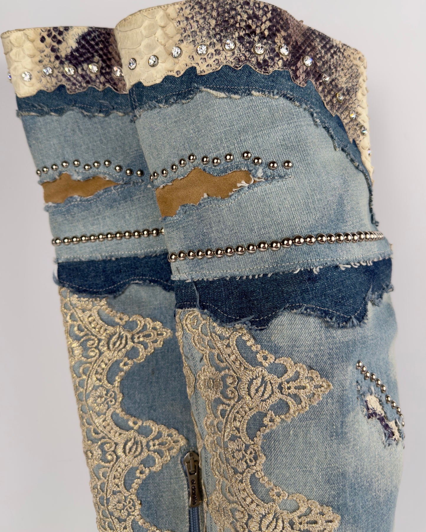 El Dante’s Couture Vintage Denim Boots — 38/39