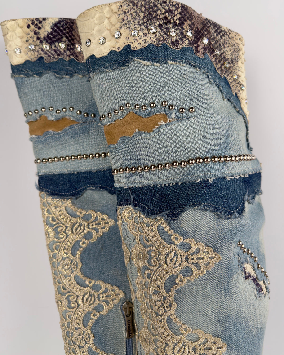 El Dante’s Couture Vintage Denim Boots — 38/39