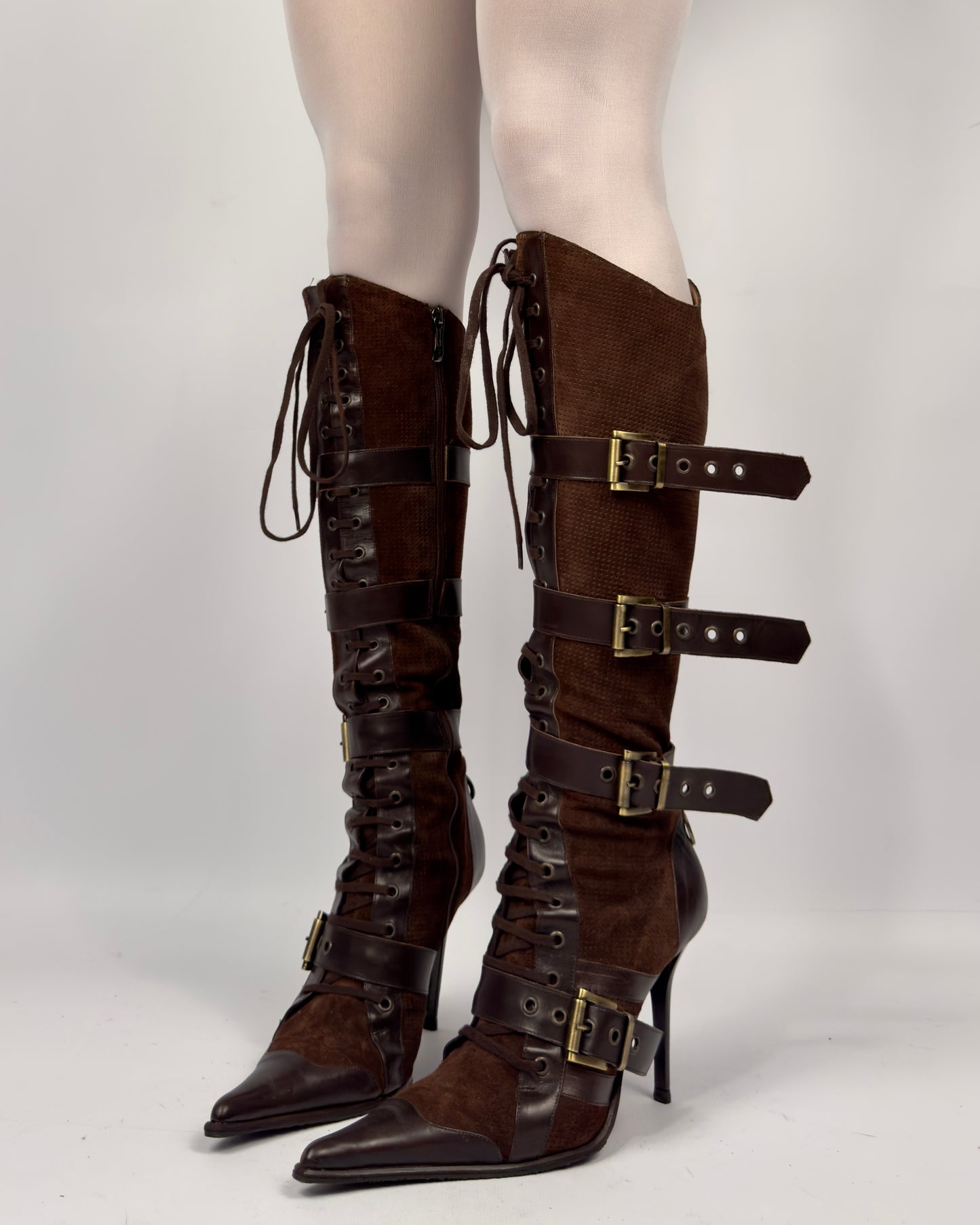 Gianmarco Lorenzi Vintage Lace Up Buckle Suede Boots — 40/41