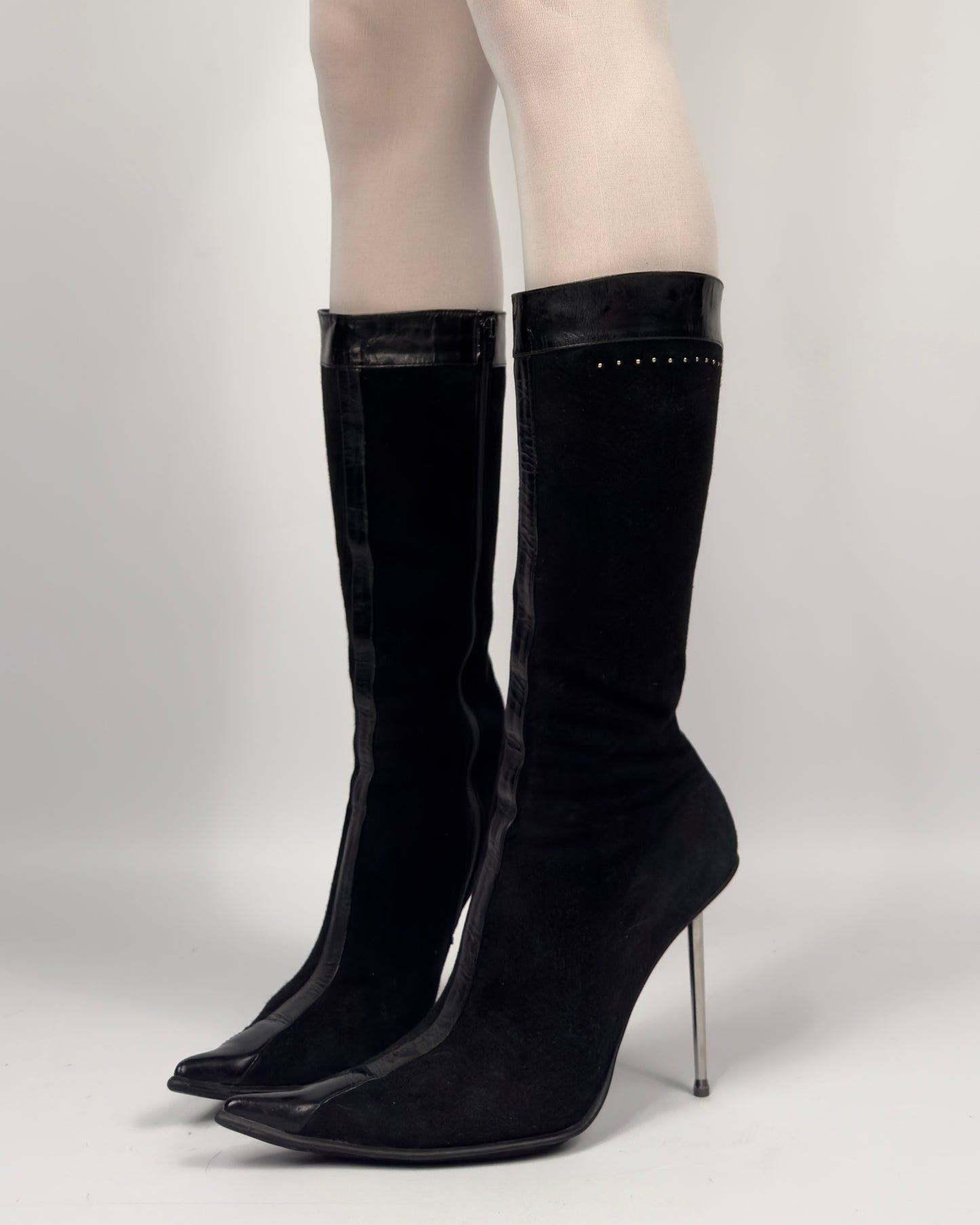 Vintage Italian Suede Stiletto Boots — 40