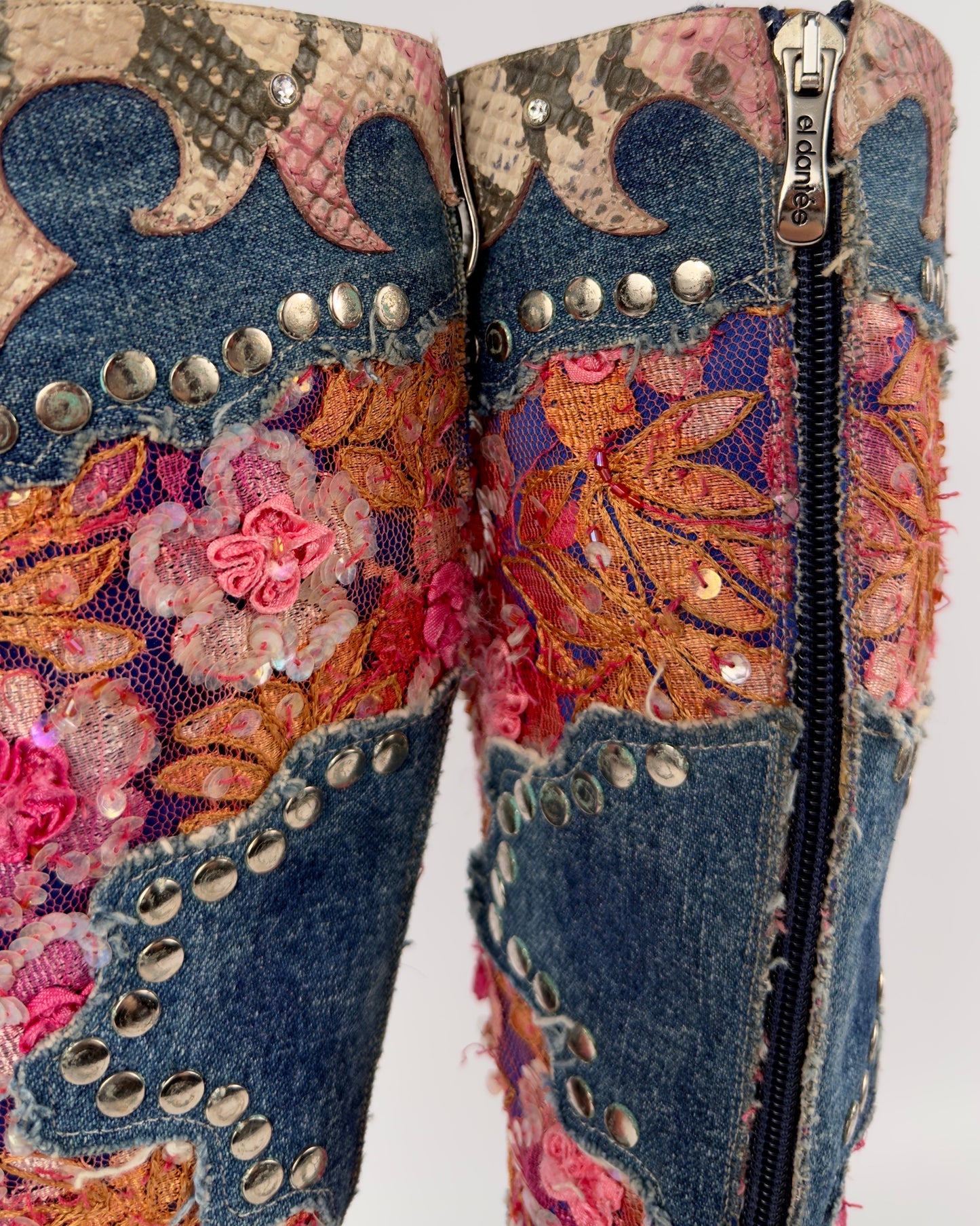 El Dante’s Couture Vintage Denim Boots — 37/38