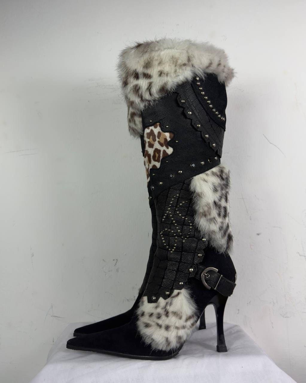 El Dantes Couture Leather Fur Vintage Boots 37