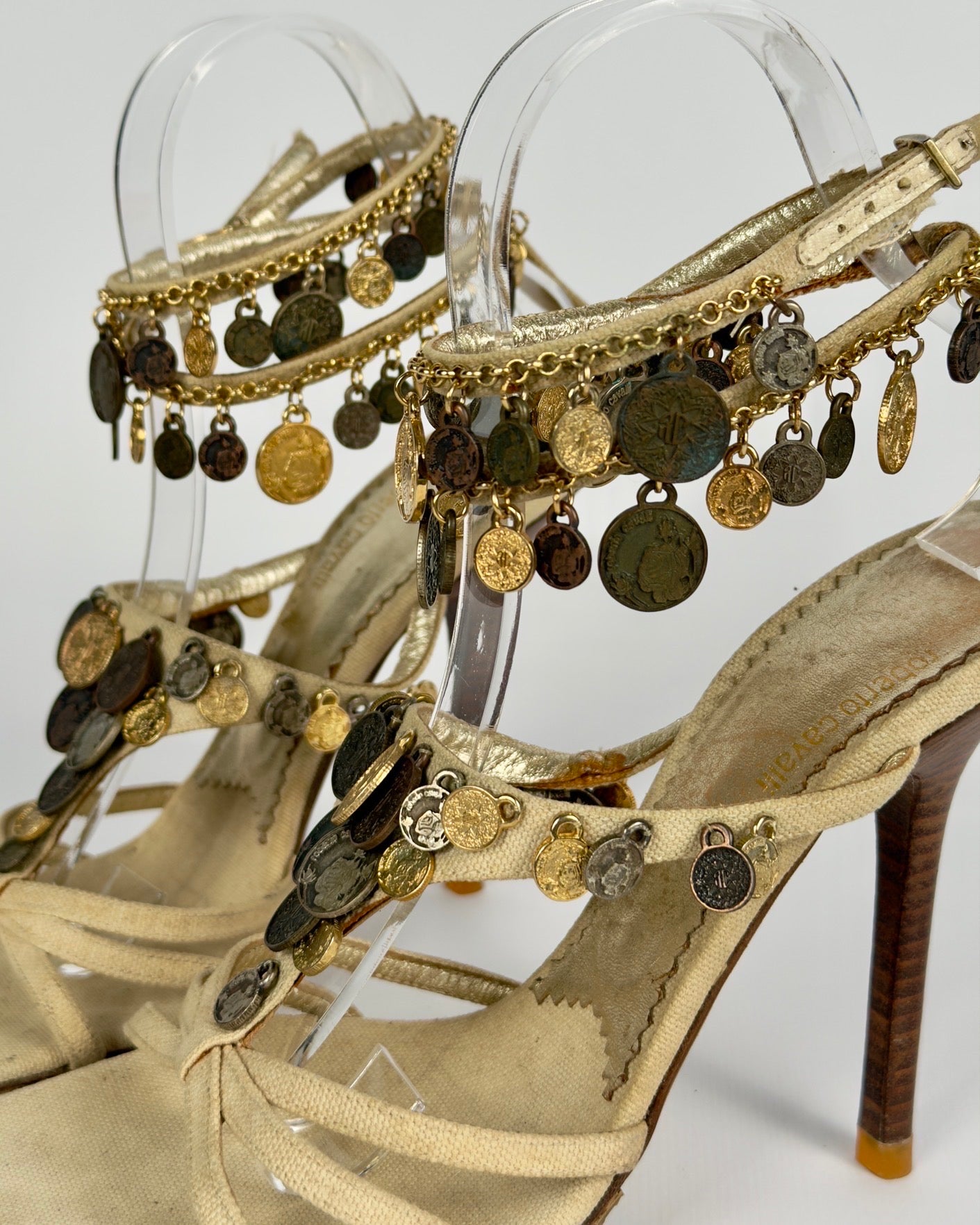 Roberto Cavalli Vintage 2000s Metallic Coins Heels — 39