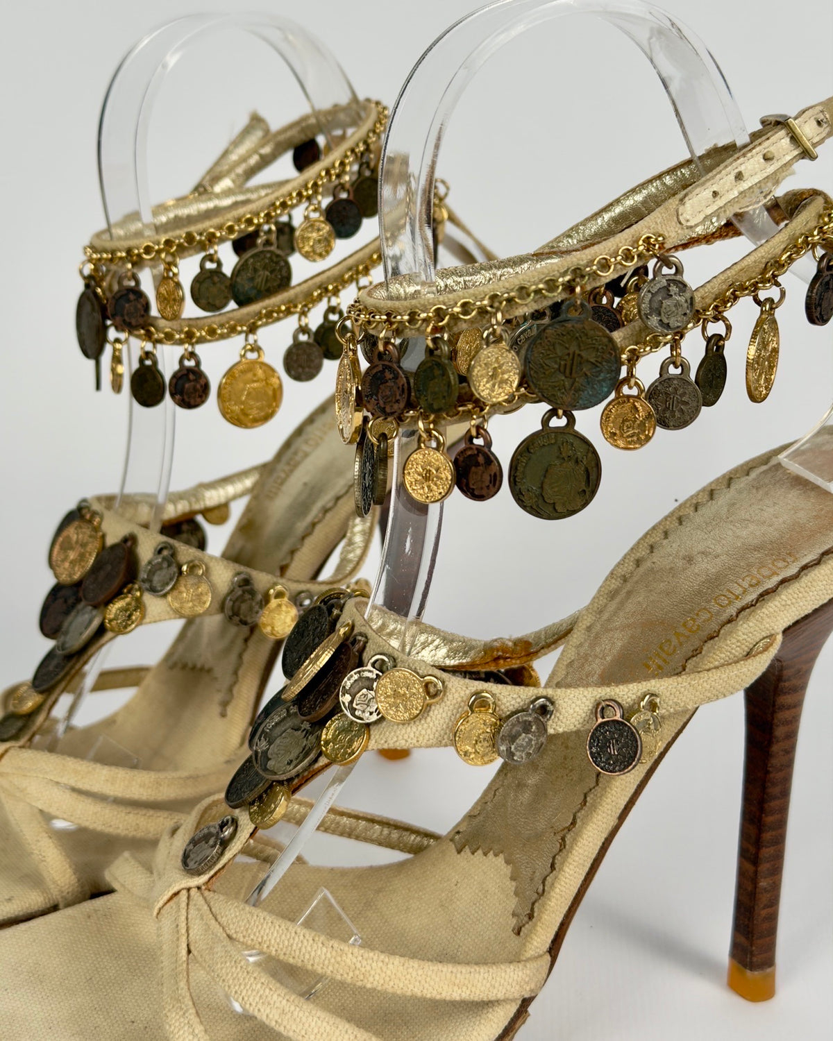 Roberto Cavalli Vintage 2000s Metallic Coins Heels — 39