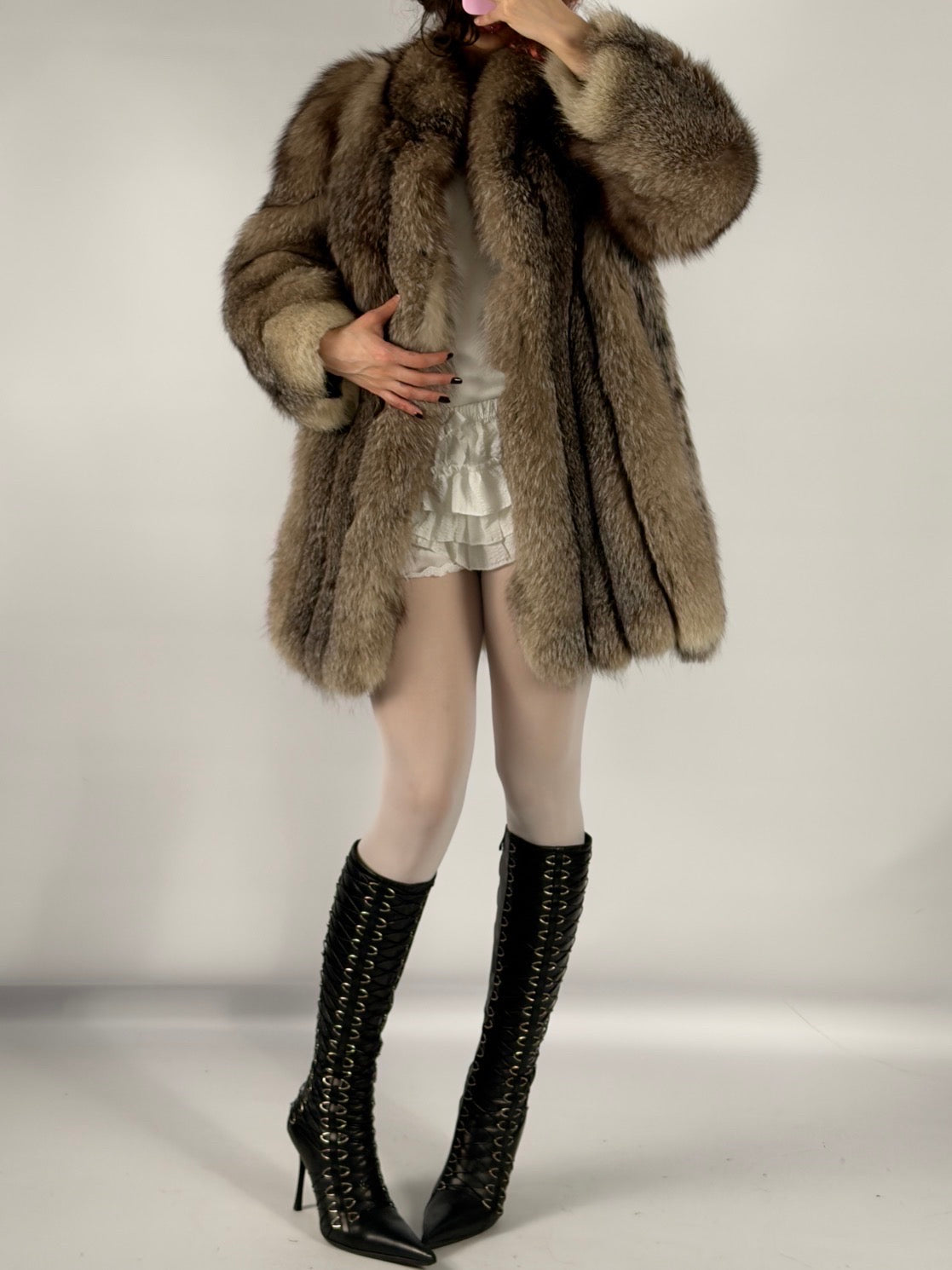 Vintage Polar Fox Fur Coat — S/L