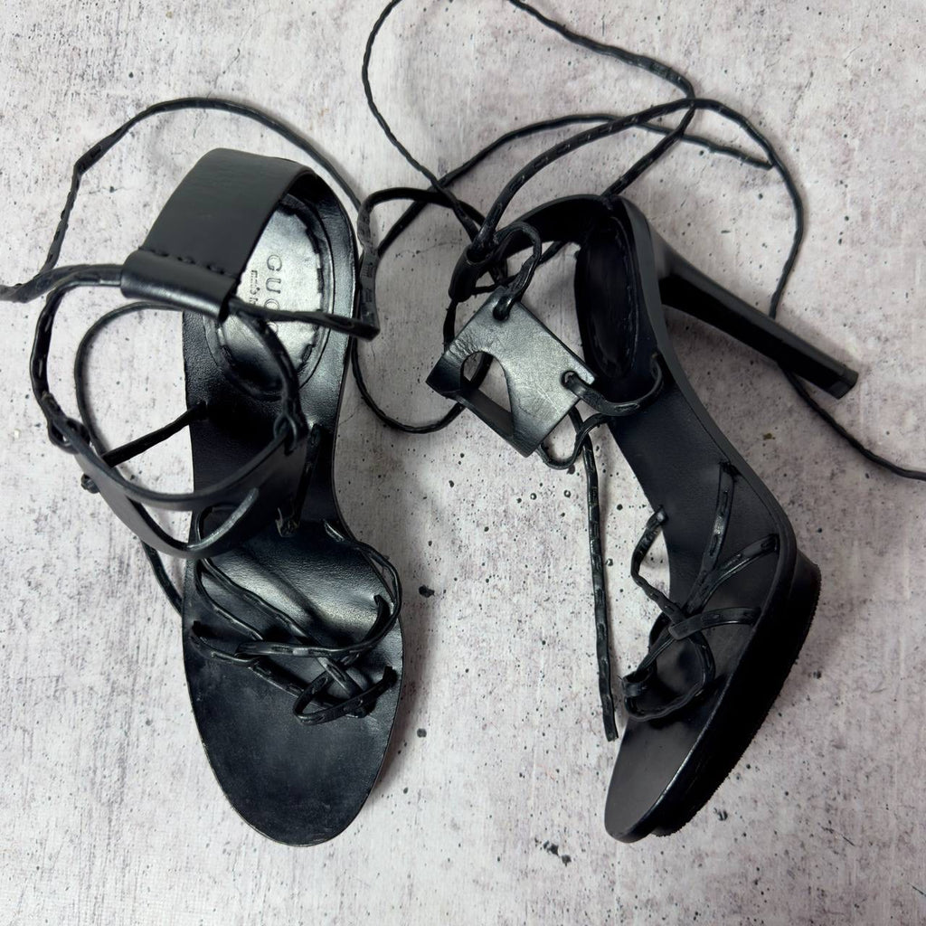 Gucci Tom Ford S/S 2002 Heart Cut Out Leather Wrap Heels — 36/37