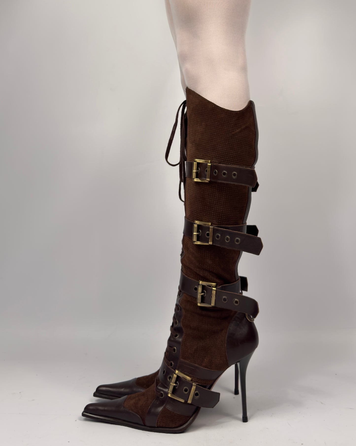Gianmarco Lorenzi Vintage Lace Up Buckle Suede Boots — 40/41