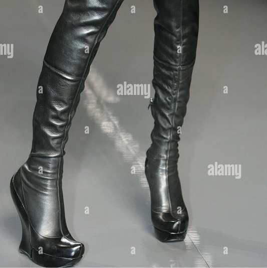 Celine FW 2008 Over the Knee Leather Wedge Boots — 36