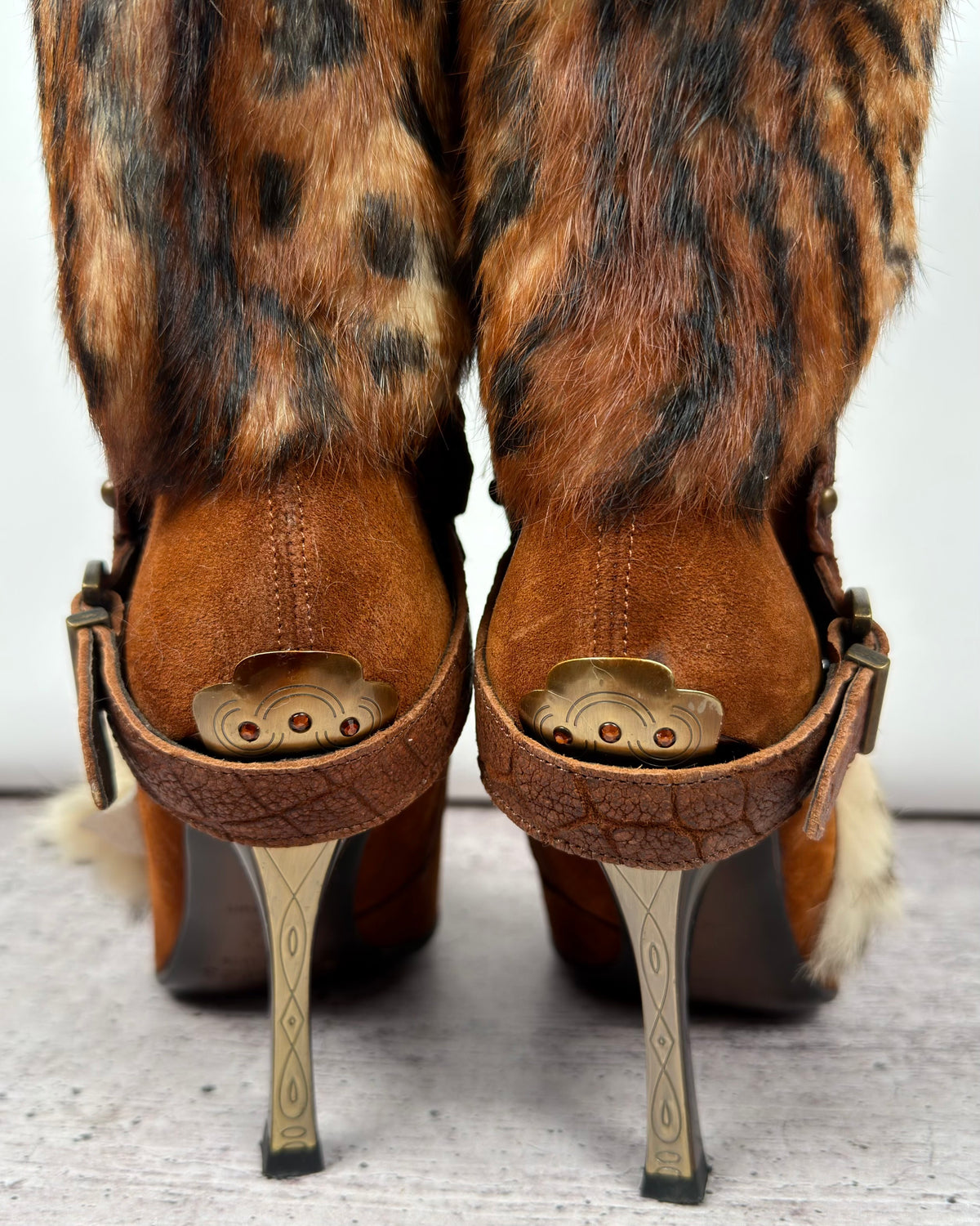 El Dantes Couture Vintage Fur Heel Boots — 37