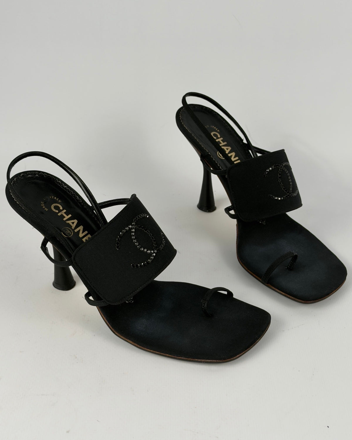 Chanel Cruise 2001 Crystal Logo Slingback Heels — 39/40