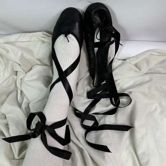 Vintage French Leather Lace Wrap Flats