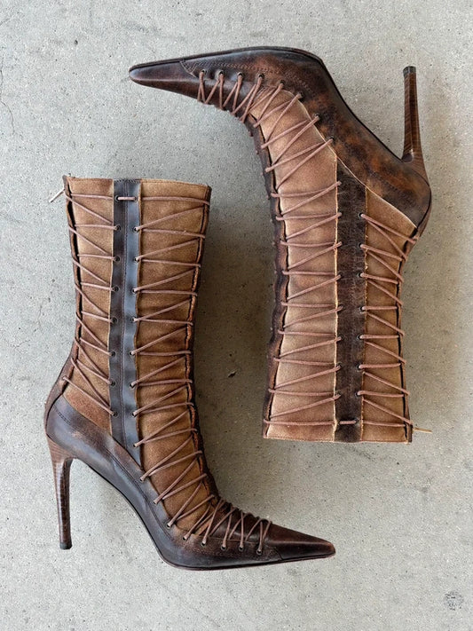 El Dante’s Corset Lace Up Boots white— 37