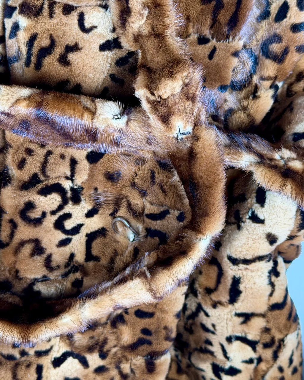 Vintage Mink Leopard Print Hooded Jacket with Fox Collar  — S/M