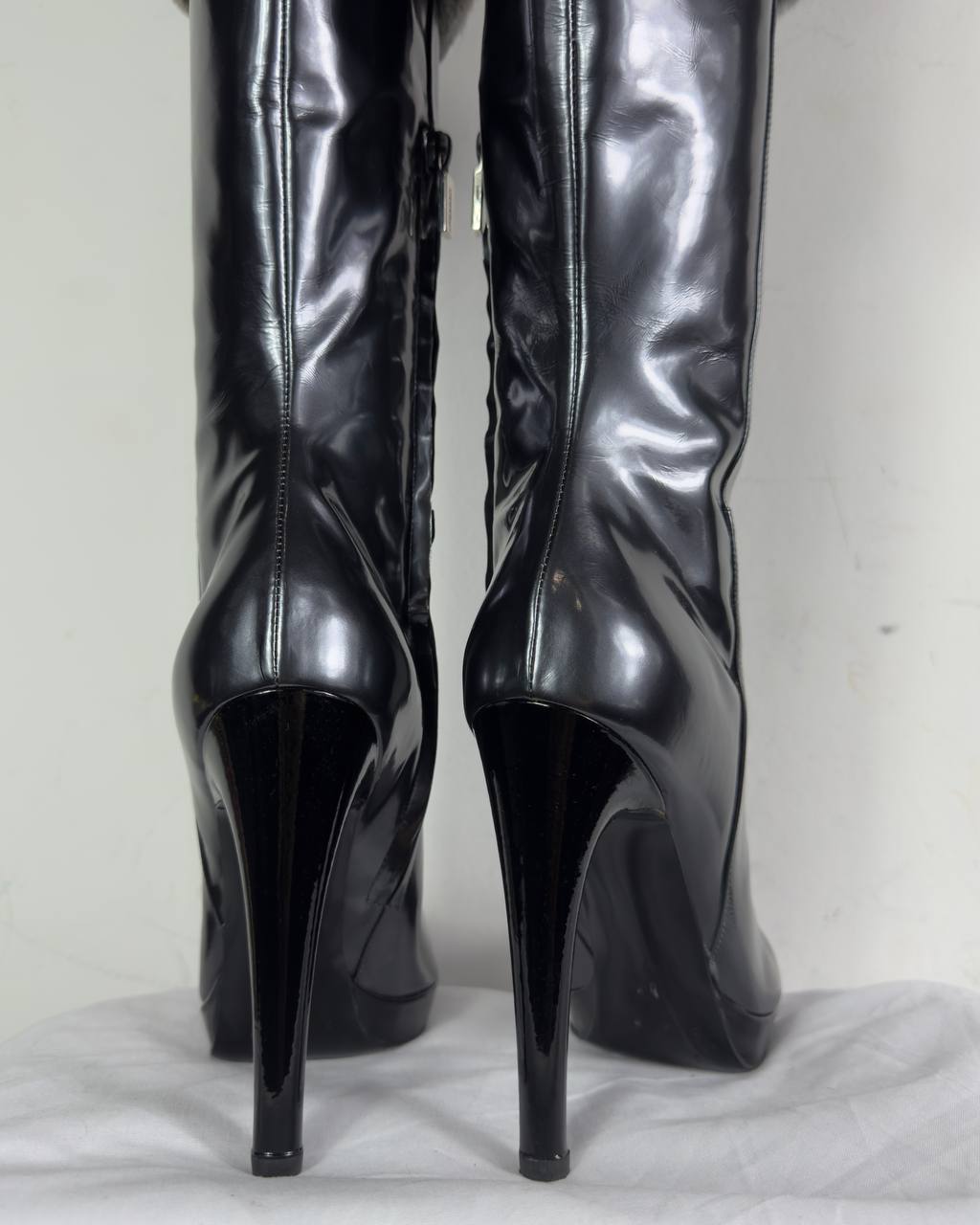 Casadei Vintage Italian Patent Leather & Fur Boots — 36