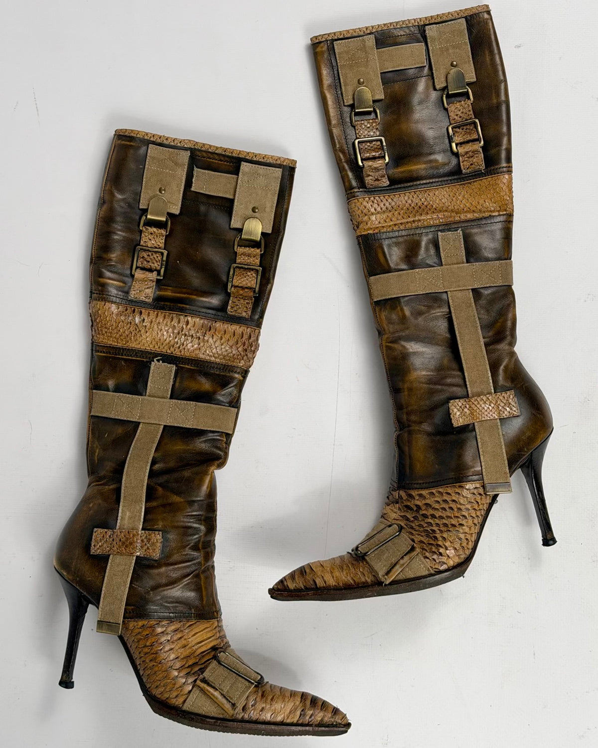 Gianmarco Lorenzi Vintage Cargo Combat Leather Boots — 37