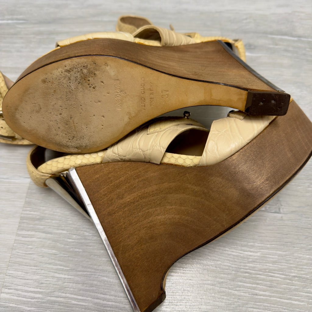 Roberto Cavalli S/S 2008 Wooden Wedge Platform Heels — 37