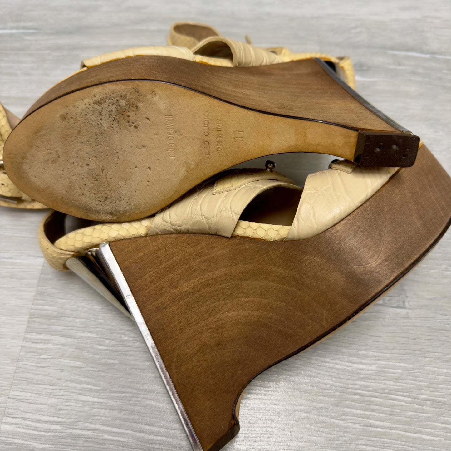 Roberto Cavalli S/S 2008 Wooden Wedge Platform Heels — 37