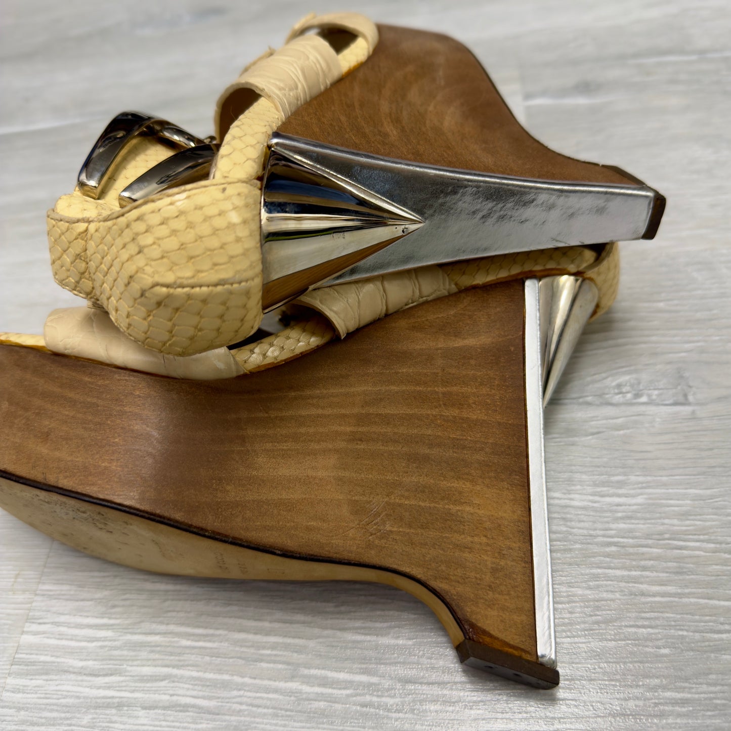Roberto Cavalli S/S 2008 Wooden Wedge Platform Heels — 37
