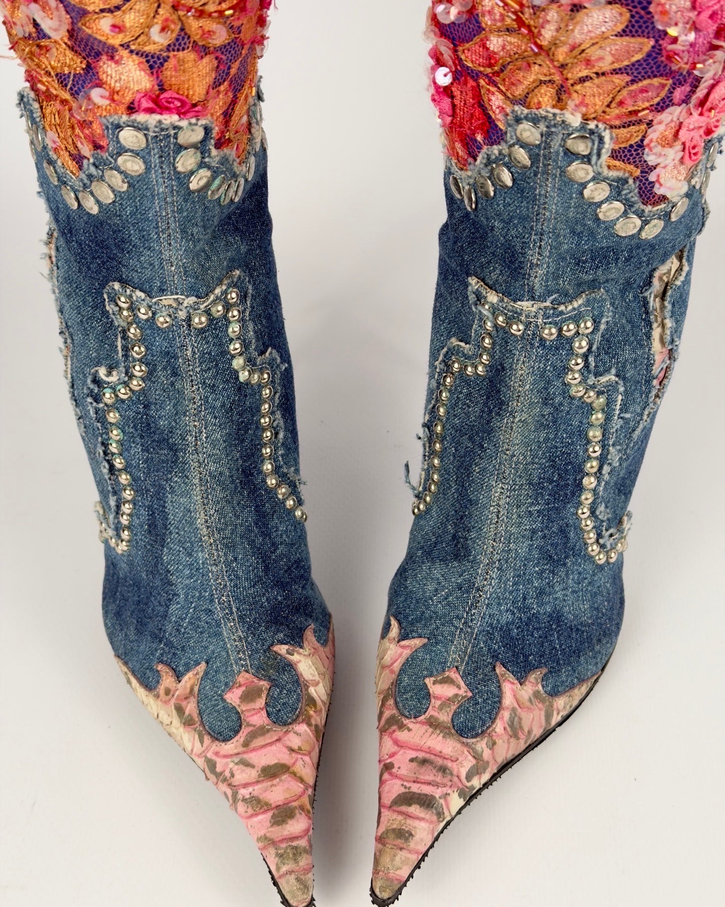 El Dante’s Couture Vintage Denim Boots