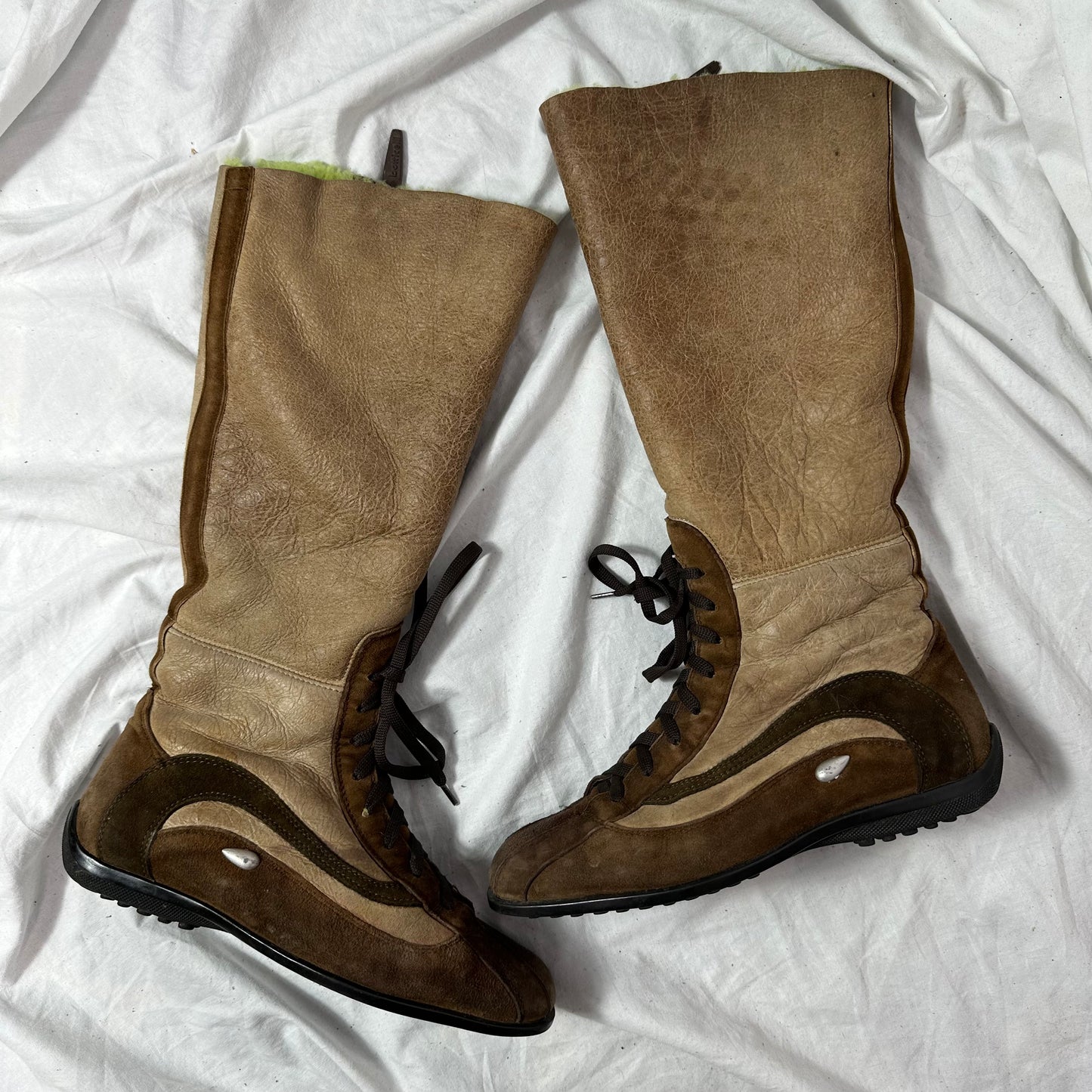 Vintage Suede Lace Up Moto Boots 37.5