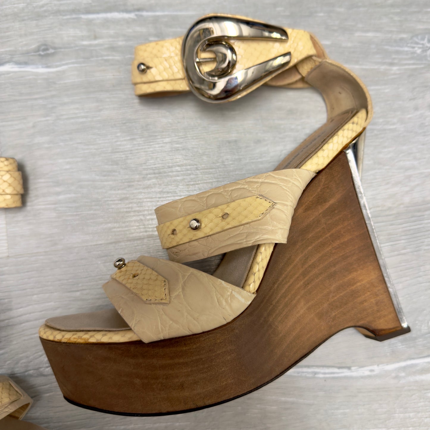 Roberto Cavalli S/S 2008 Wooden Wedge Platform Heels — 37