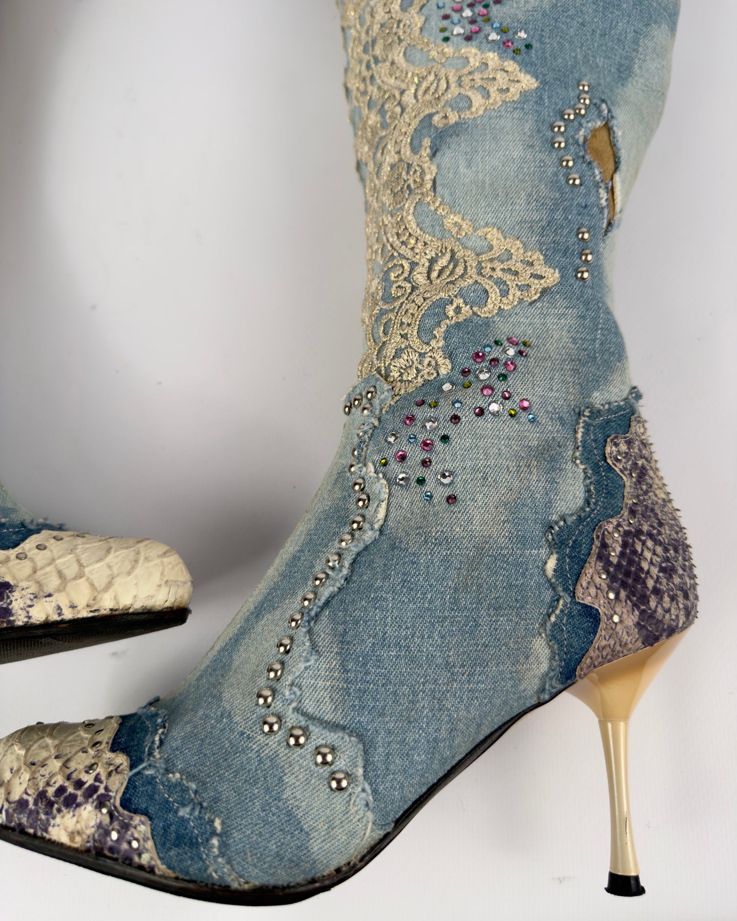 El Dante’s Couture Vintage Denim Boots — 38/39