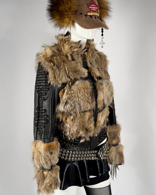 Vintage Fur Leather Studded Jacket — XS/S