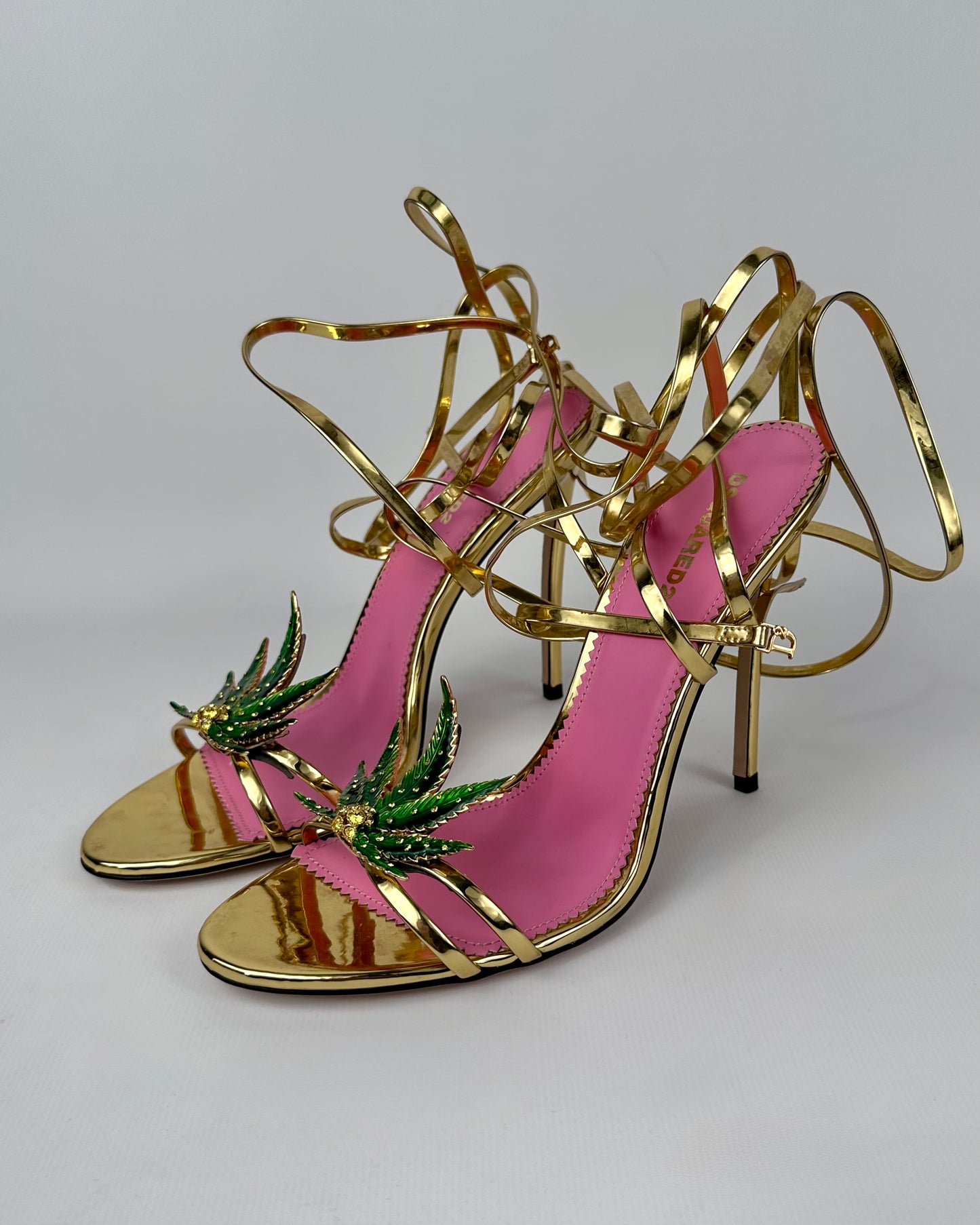 Dsquared2 Marija Leaf Gold Strap Sandals SS05 reissue for SS24 — 40/41