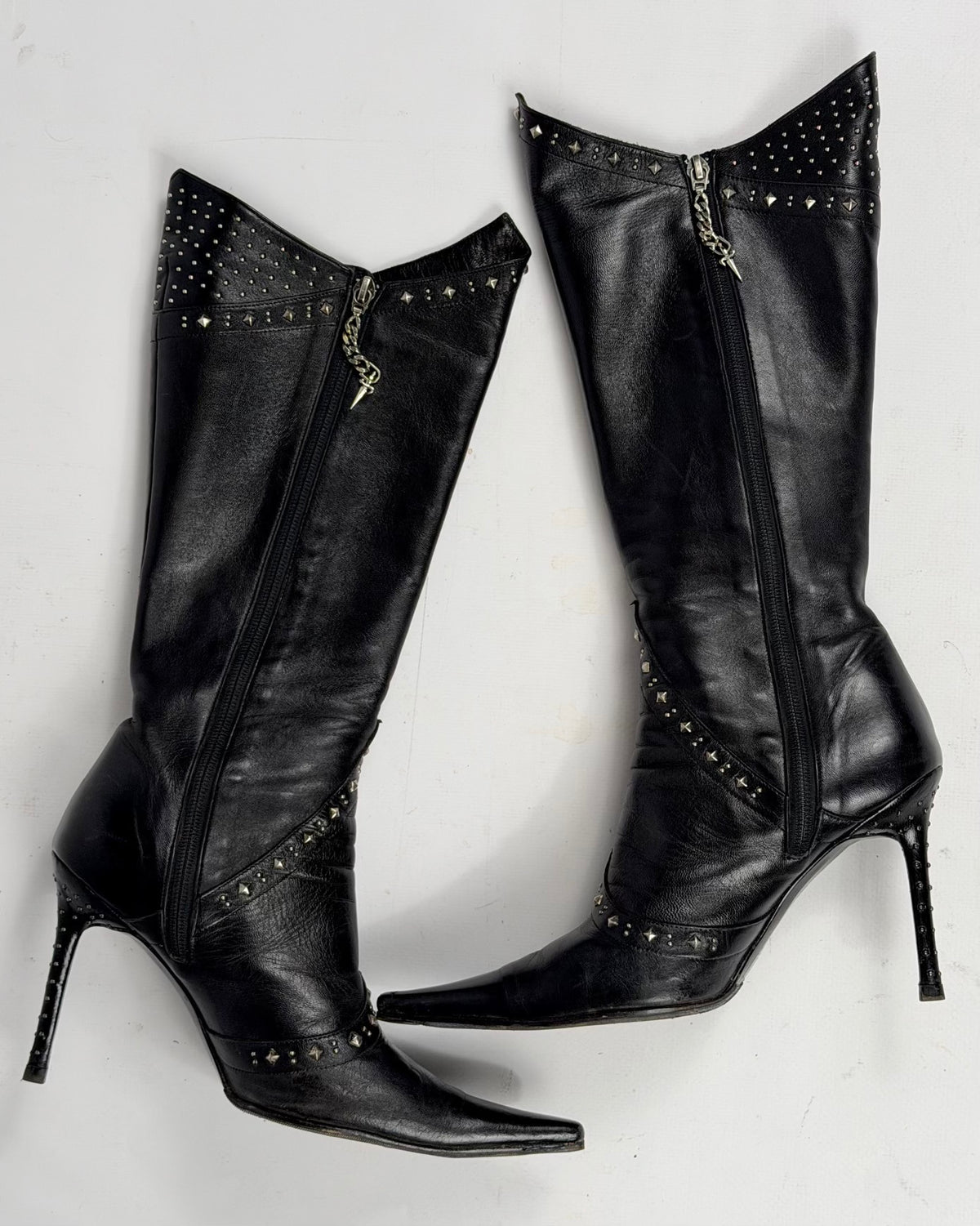 Cesare Paciotti Vintage Leather Studded Boots — 39