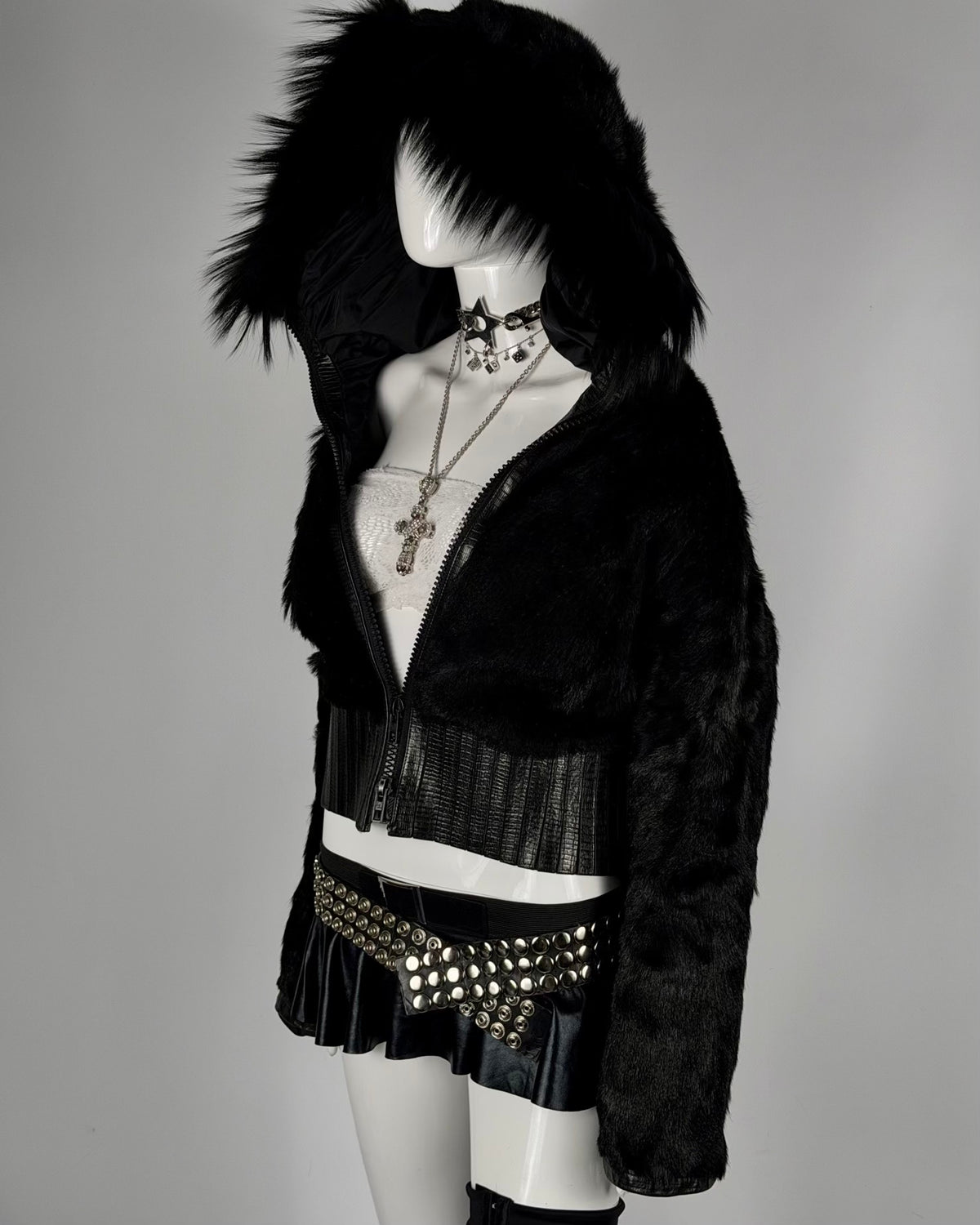 Vintage “Corset” Fur Leather Jacket Reversible — M/L