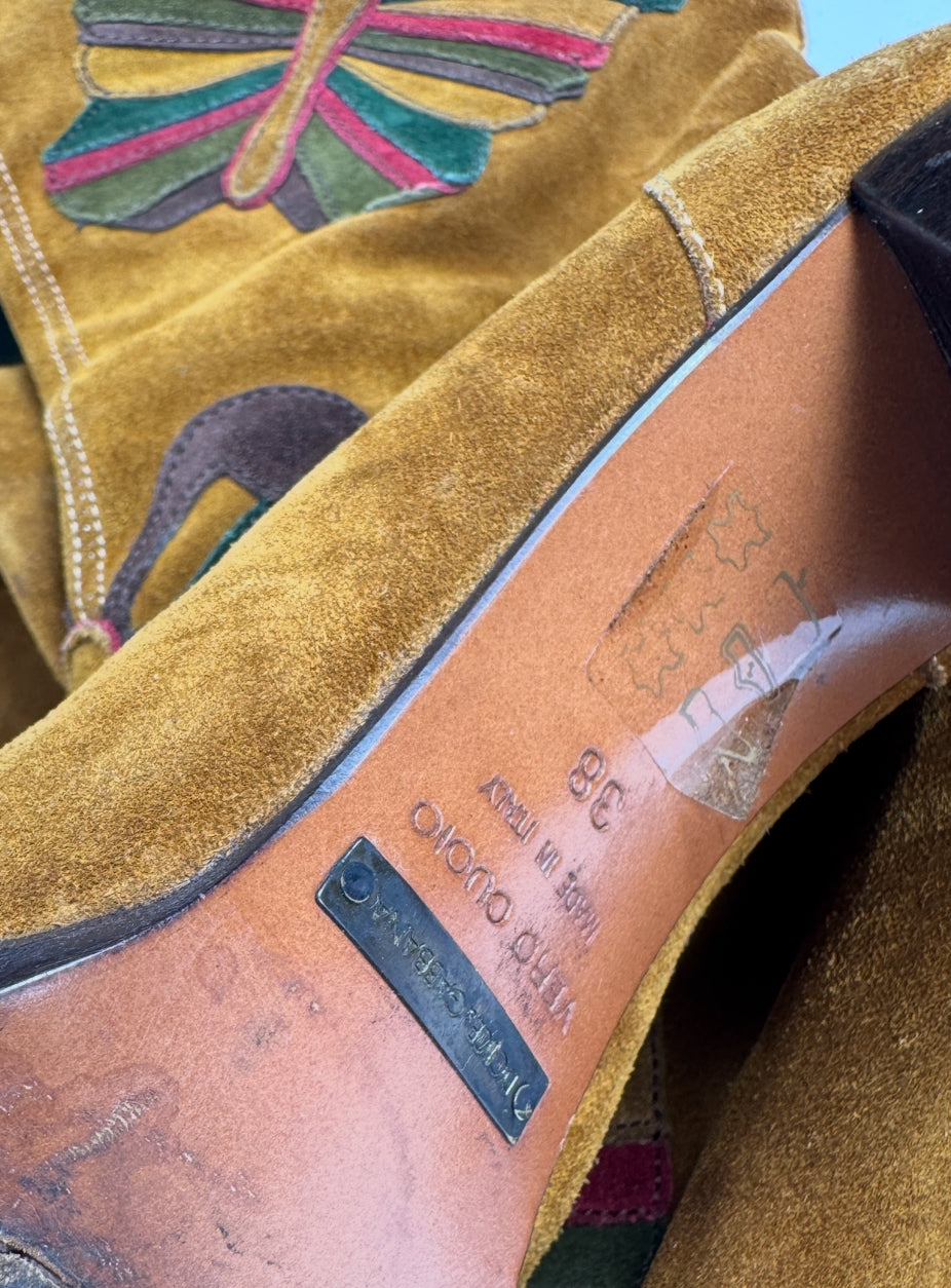 Dolce Gabbana FW02 Vintage Butterfly Suede Boots — 38