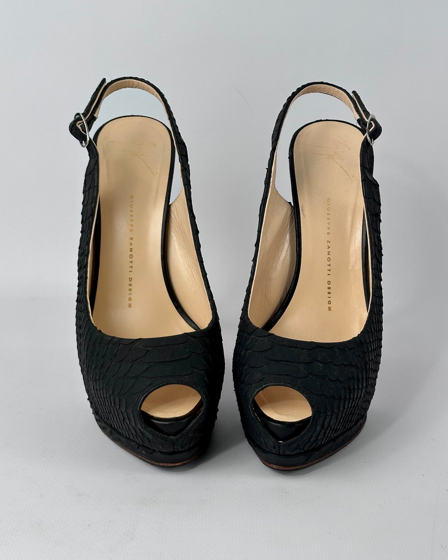Giuseppe Zanotti Black Python Platform Heels — 39
