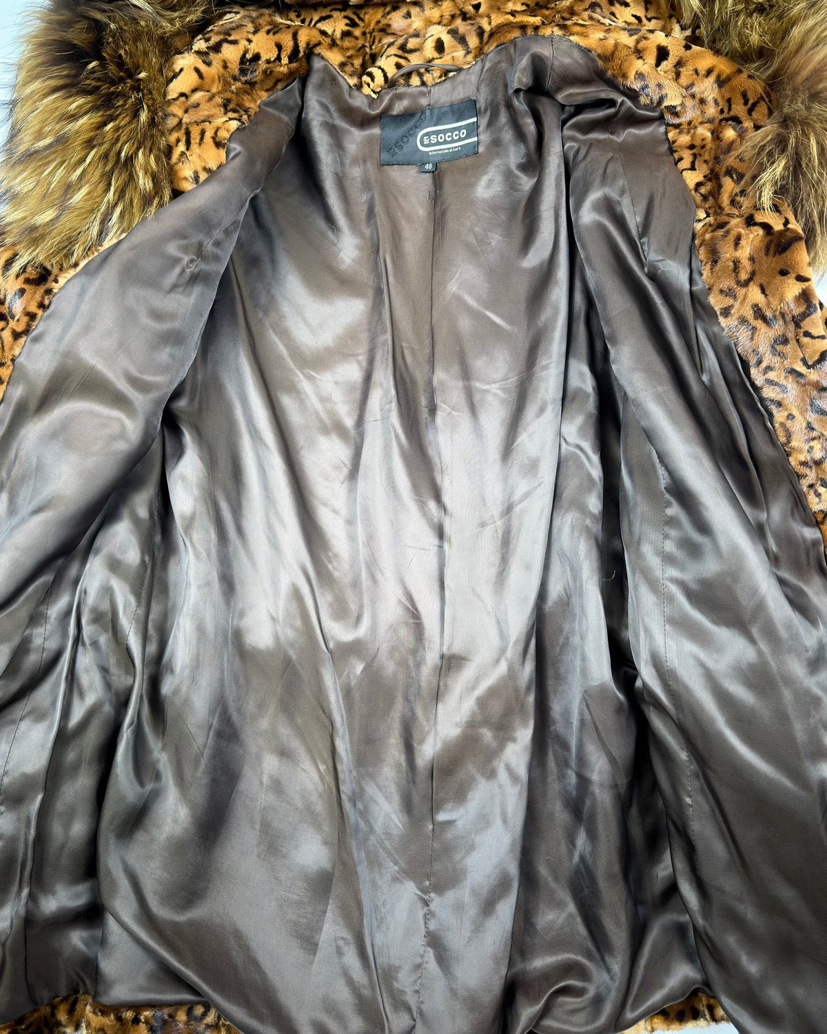 Vintage Mink Leopard Print Hooded Jacket with Fox Collar  — S/M
