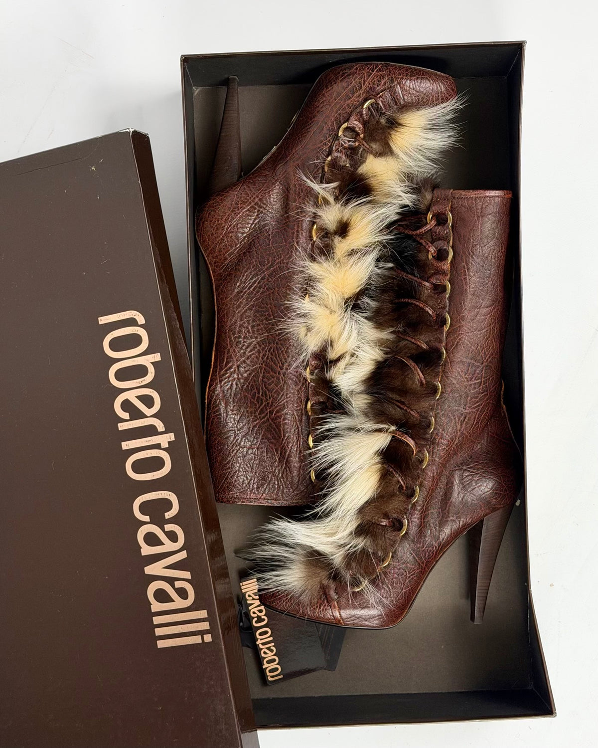 Roberto Cavalli Vintage Leather Fur Boots — 39