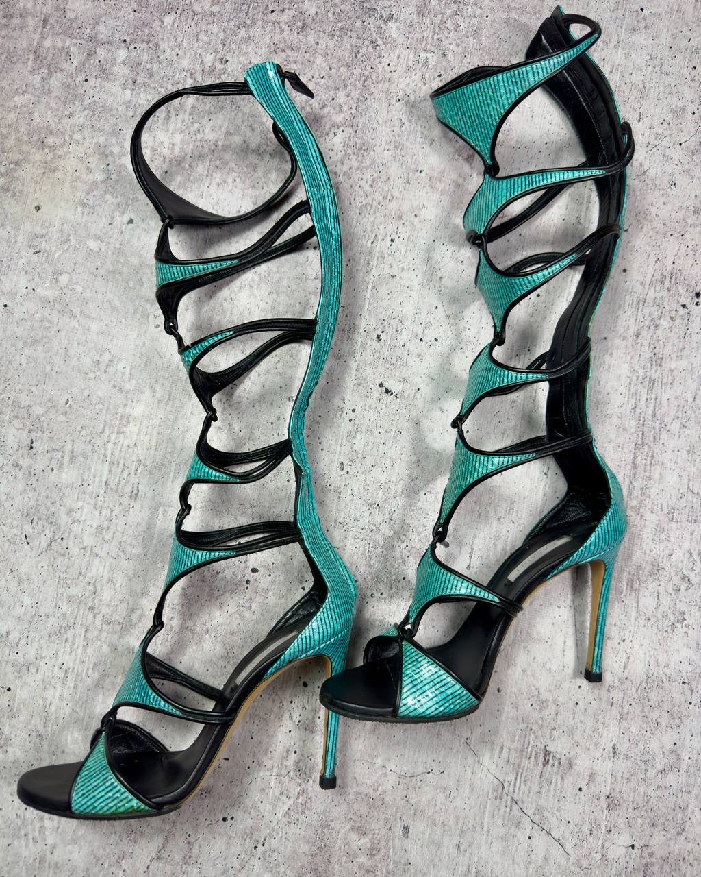 Casadei S/S 2015 Gladiator Python Leather Heel Boots — US7.5