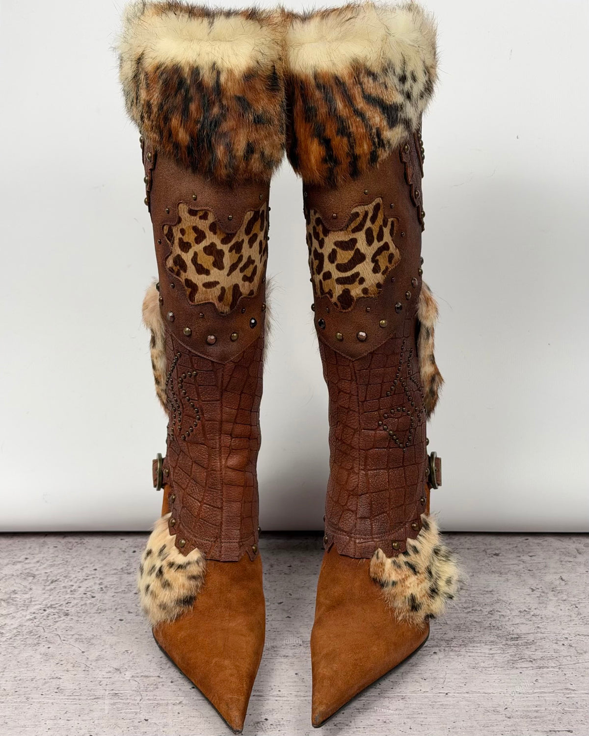 El Dantes Couture Vintage Fur Heel Boots — 37
