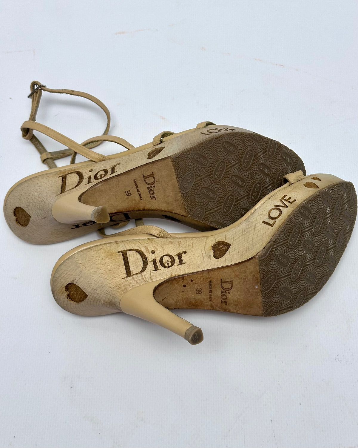 Dior Galliano Vintage Peace Wooden Wedge Heels — 39