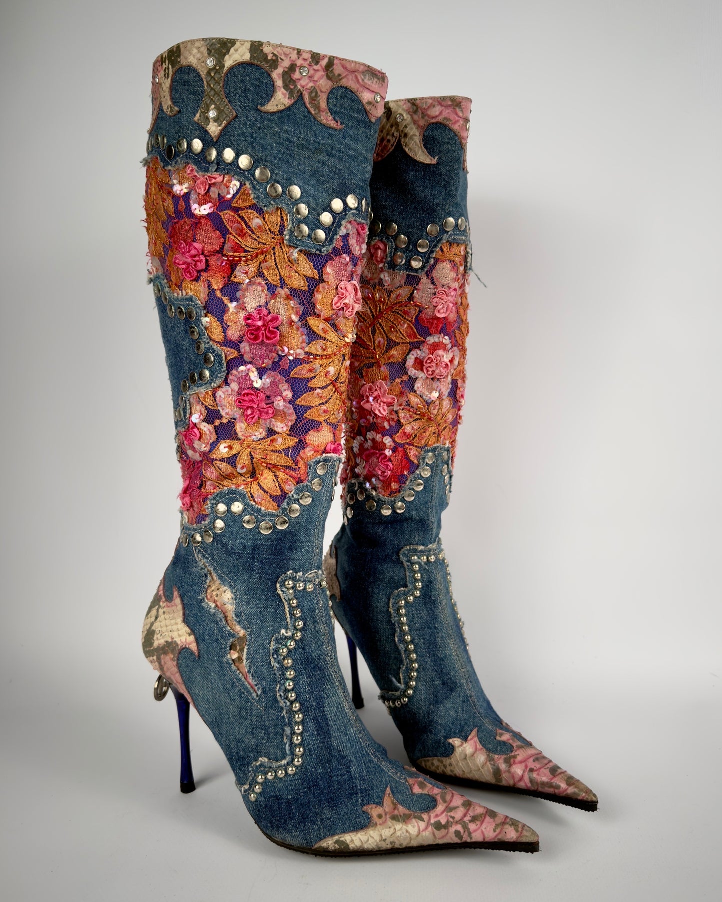 El Dante’s Couture Vintage Denim Boots