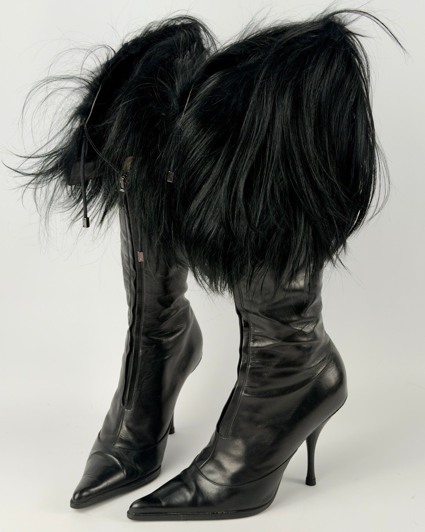 Christian Dior FW2003 by John Galliano Black Fur Trim Boots — 38/38.5