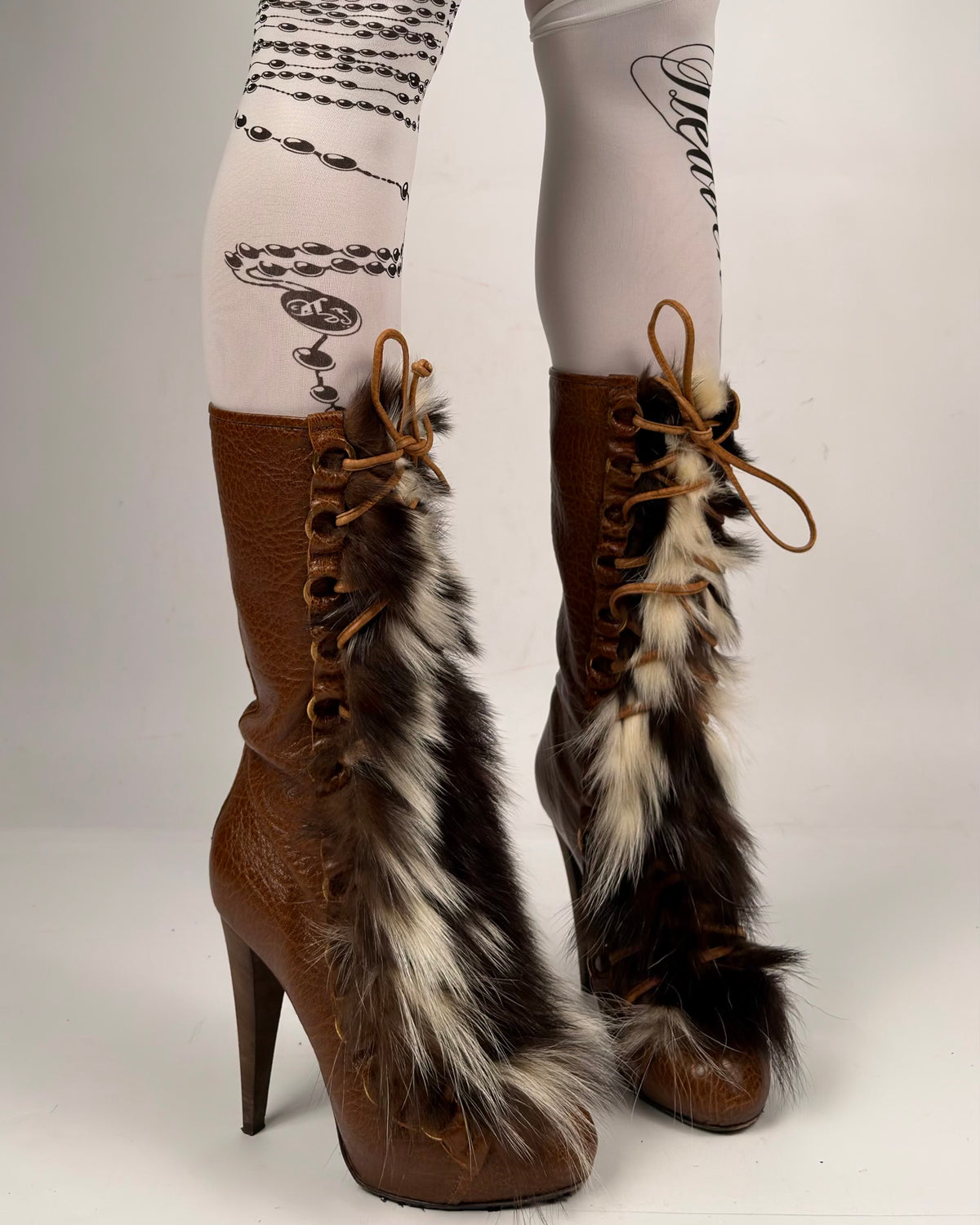 Roberto Cavalli Vintage Leather Fur Boots — 36