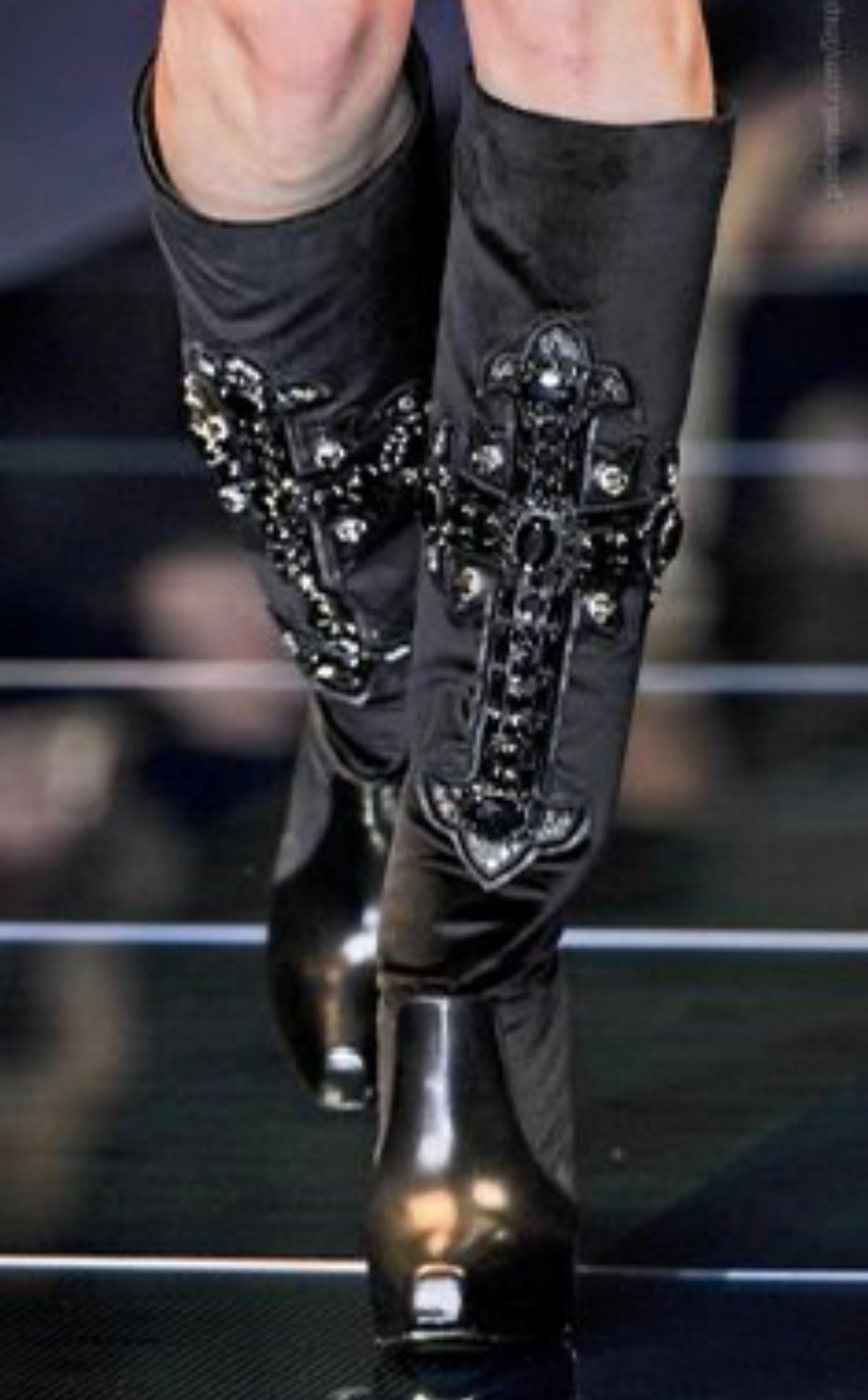 Versace F/W 2012 Velvet Leather Cross Boots — 38.5