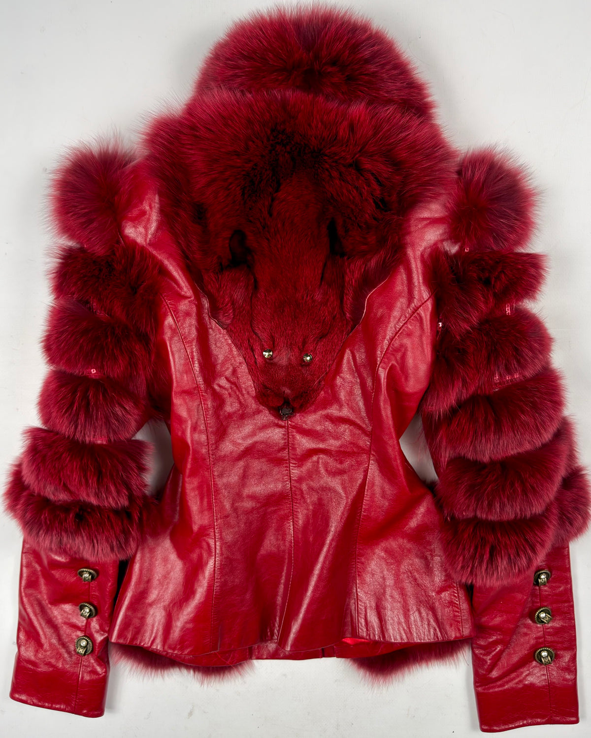 Vintage Red Fur Leather Jacket — S/M