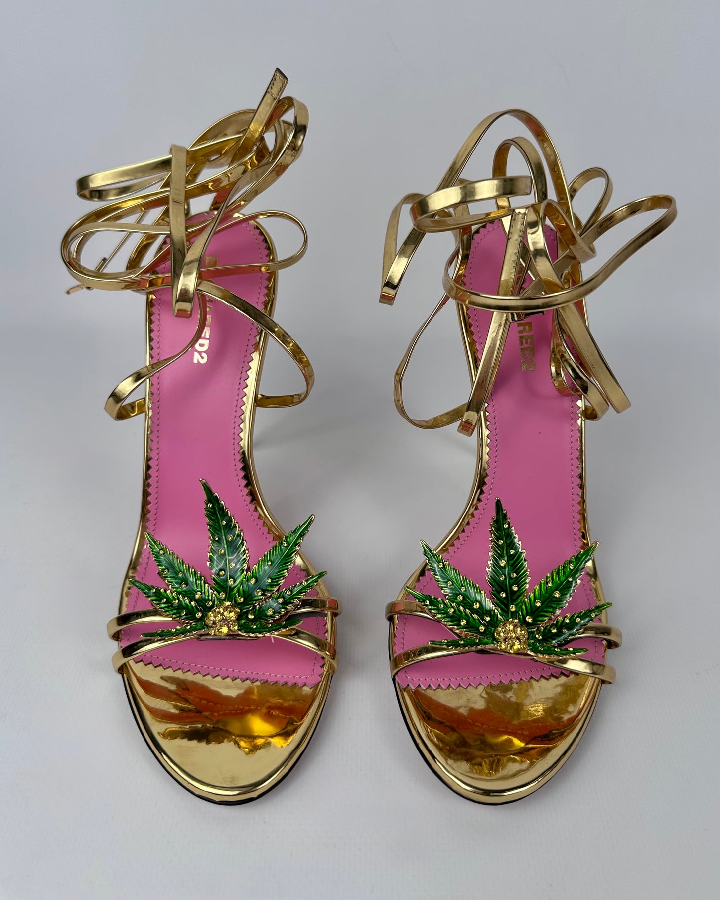Dsquared2 Marija Leaf Gold Strap Sandals SS05 reissue for SS24 — 40/41
