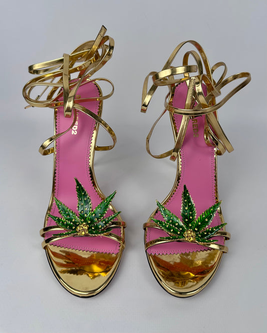 Dsquared2 Marija Leaf Gold Strap Sandals SS05 reissue for SS24 — 40/41
