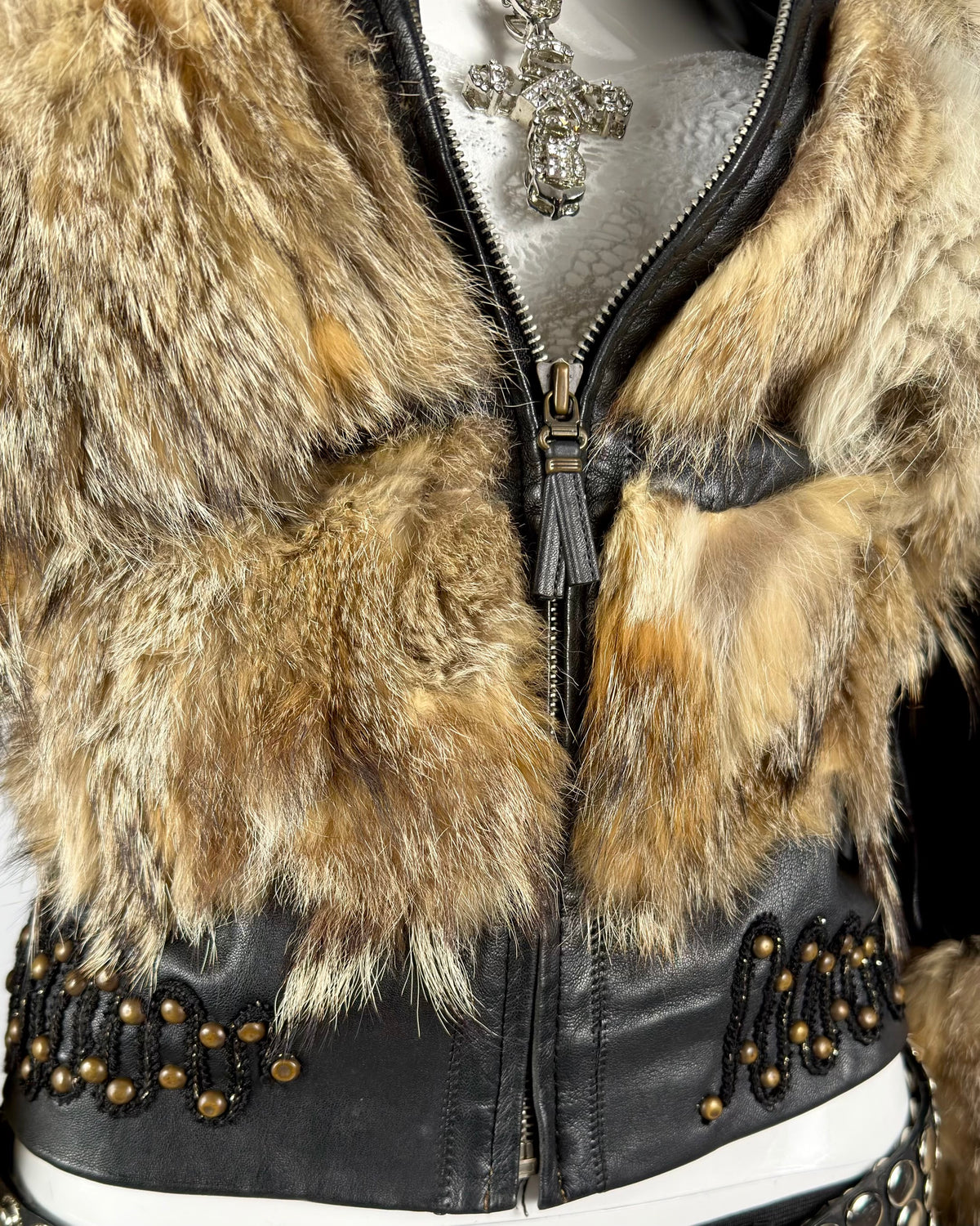 Vintage Fur Leather Studded Jacket — XS/S
