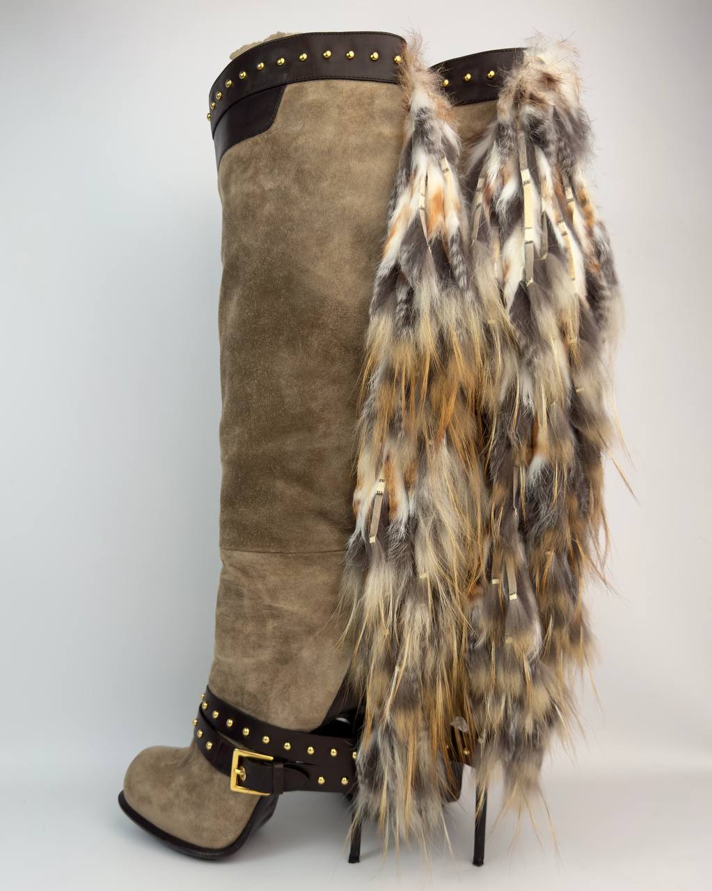 Gianmarco Lorenzi Vintage Fur Suede Heel Boots