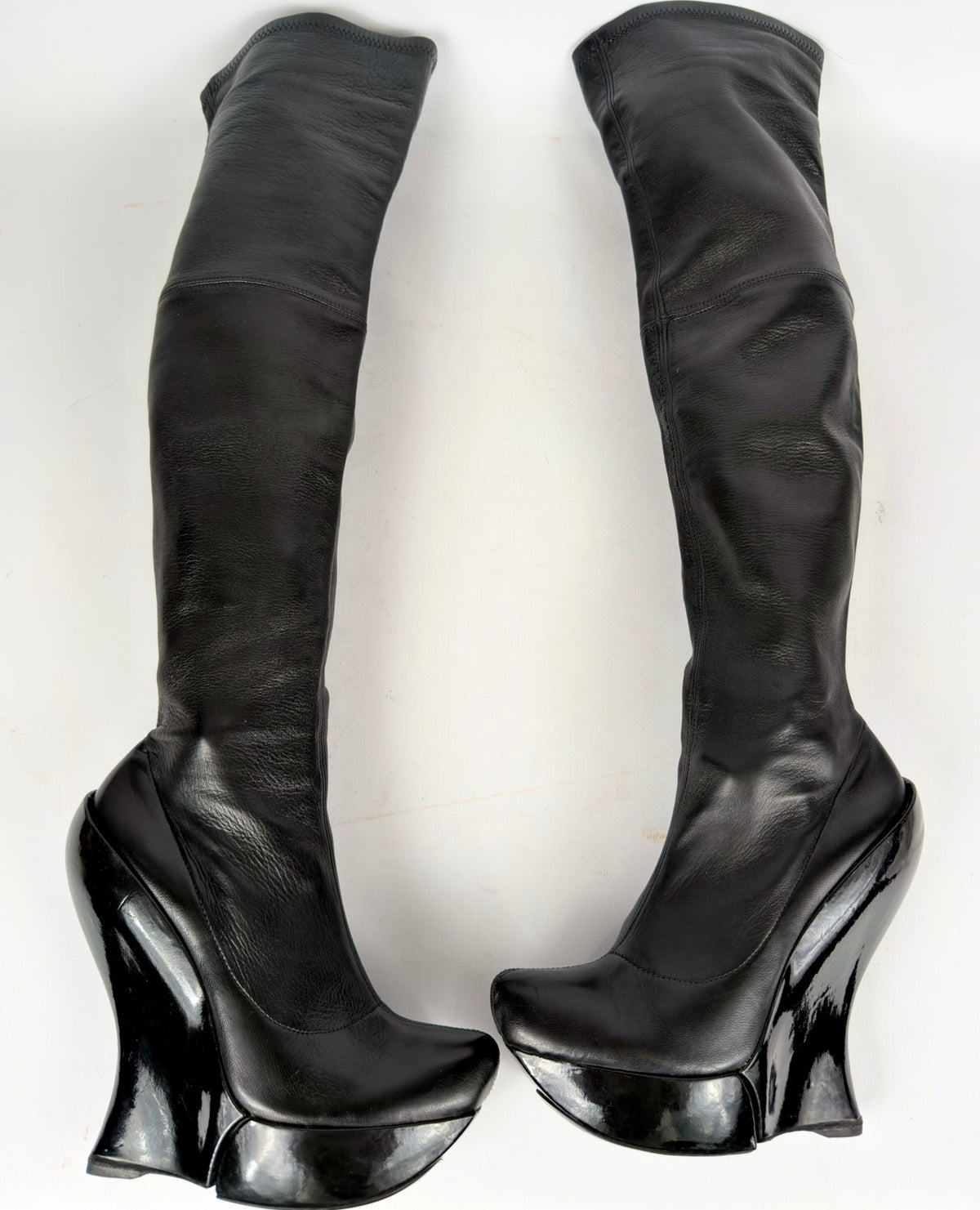 Celine FW 2008 Over the Knee Leather Wedge Boots — 36