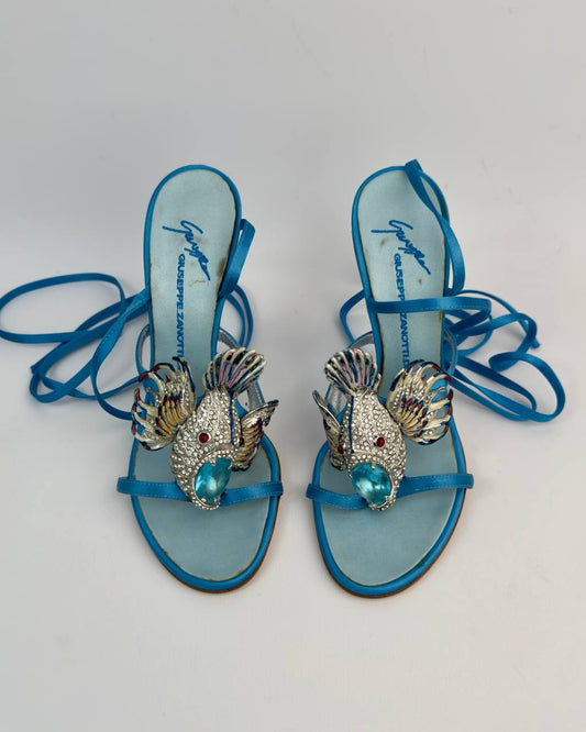 Giuseppe Zanotti Lionfish Wedge Lace Up Heels — 37/38