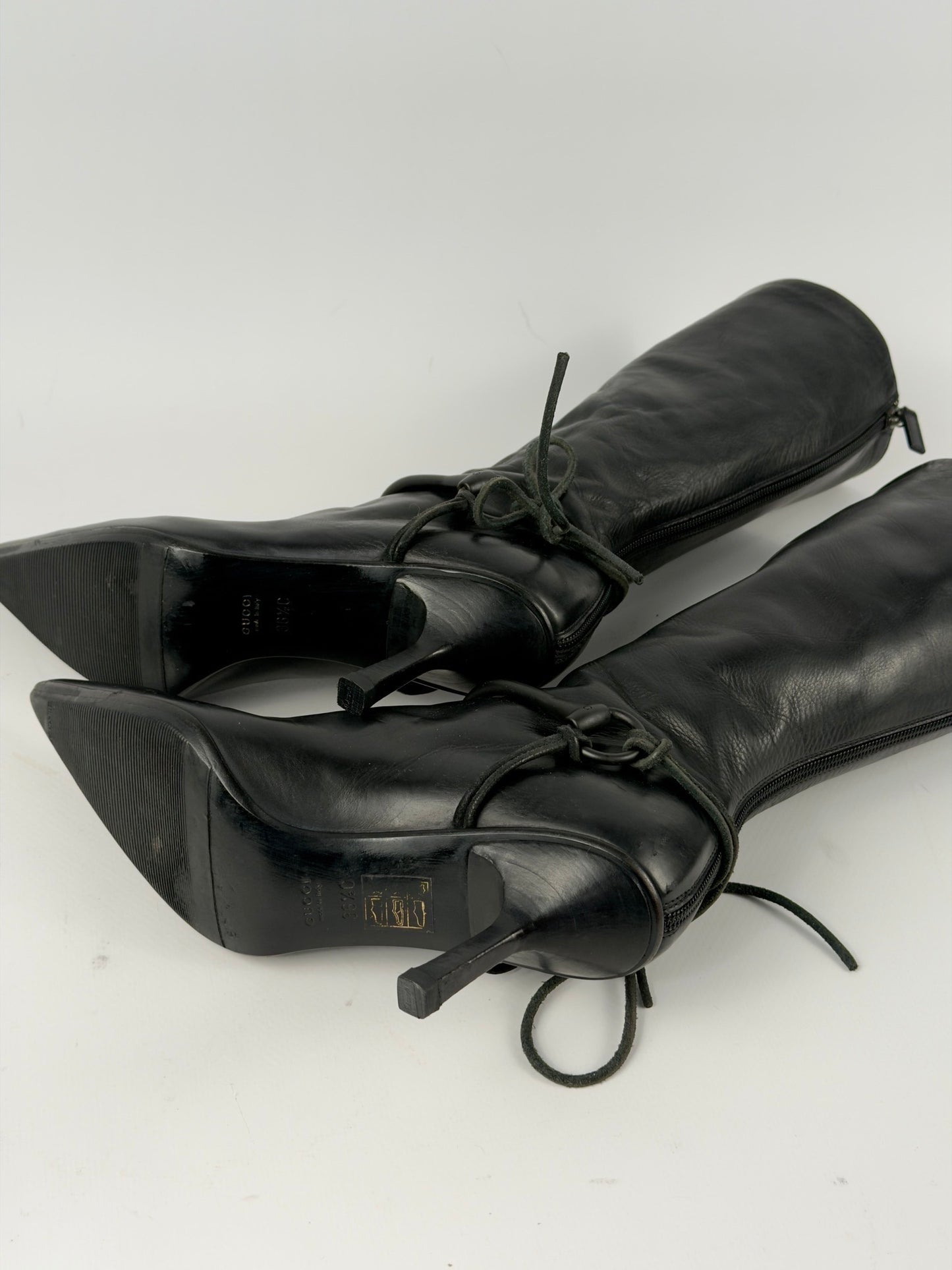 GUCCI BY TOM FORD AW99 HORSEBIT HARNESS RIDING HEEL BOOTS — 36.5